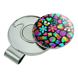 GRAPHICS & MORE Groovy Hippie Peace and Love Pattern Golf Hat Clip with Magnetic Ball Marker