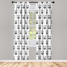 ABAKUHAUS Tattoo Curtains, Drapes, Panda Bear Portraits, Window Treatments for Living Room, Bedroom Decor, 2 Pieces, 75 cm W x 175 cm H, Dark Black White