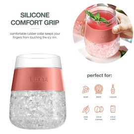 luxail Wine Glasses, Plastic Wine Glasses Set of 2, Wine Gifts, Double Wall Insulated Freezer Tumbler, Stemless cups for Red and white Wine, 8.5 Oz, Coral