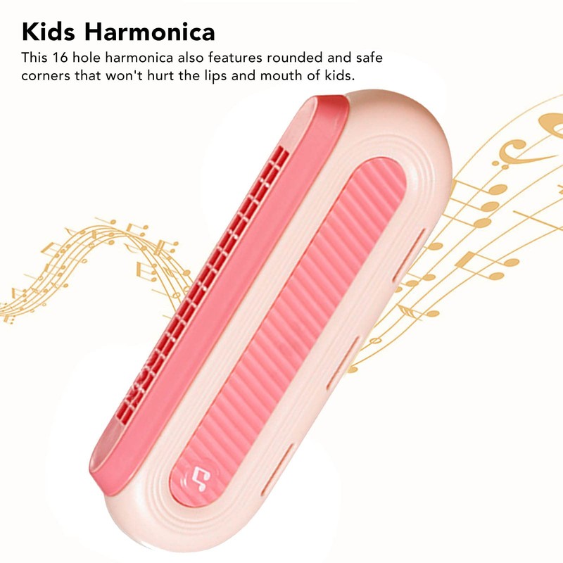 Kids Harmonica School 16 Hole Blues Harmonica Washable Design (Pink)