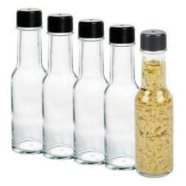 Restaurantware-Vetri 3 Ounce Woozy Bottles, 10 Empty Sauce Bottles With Black Caps - Dishwashable, Durable, Clear Glass Hot Sauce Bottles, For Salad Dressings, BBQ Sauce, Oil, Tincture, And More