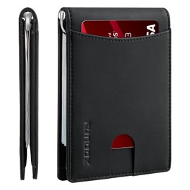 RUNBOX Slim Wallet for Men Genuine Leather RFID Blocking Bifold Minimalist Front Pocket Mens Wallet with Money Clip Thin Gift Box
