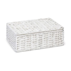 2 x Arpan Paper Rope Storage Hamper Basket With Lid - Ideal For Home/Office & Gifts Hamper - White (Small)