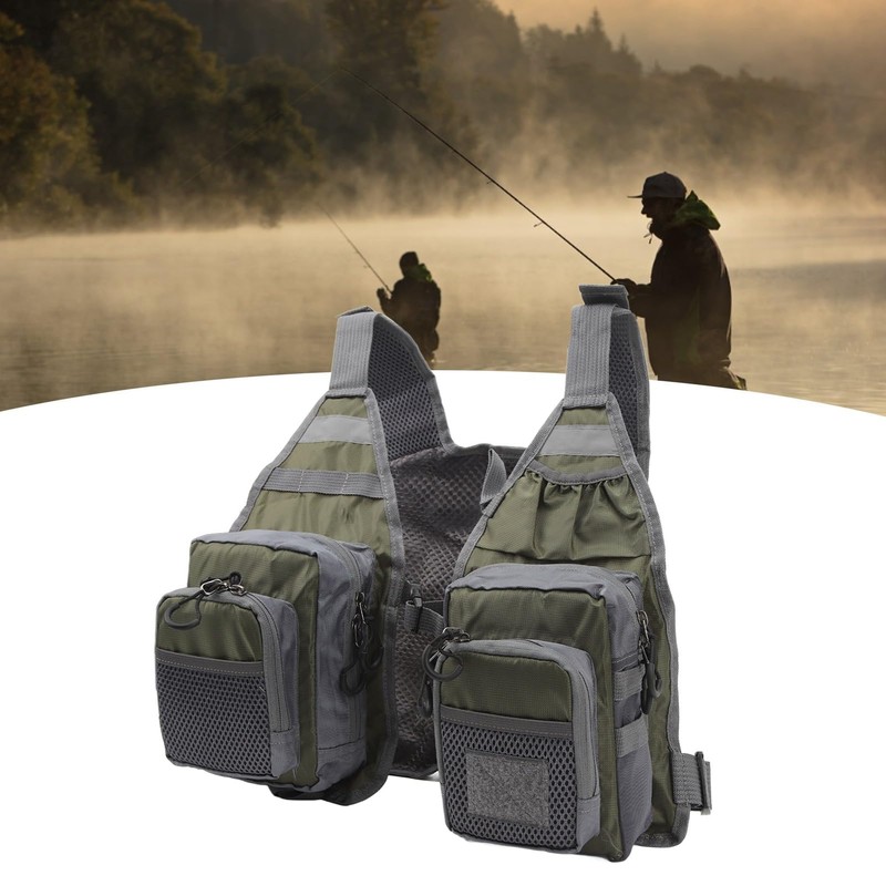 Fly Fishing Vest Reflective Strips Mesh Lining Fishing Vest Adjustable