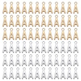 YELARXI Letter Charm A-Z Initial Alphabet Pendant Alloy Capital Charm, Fit for Jewelry Making Bracelets DIY Necklace - A (100 Pack, Bright Silver/Dark Gold)