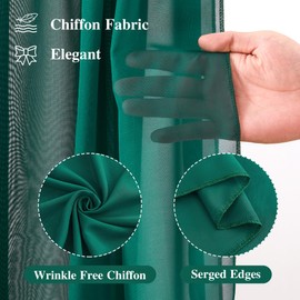 Wedding Arch Draping Fabric,1 Panel 18FT Emerald Green Sheer Chiffon Curtain Drapes 6 Yards for Wedding Ceremony Birthday Party Decoration