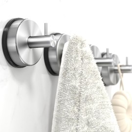 Gabeerso Suction Hooks Towel Hooks for Bathroom No-Drill Stainless Steel Coat Hooks Heavy Duty Suction Shower Hook Towel Holder for Kitchen, Glass Wall – Brushed Silver, 4 Pack