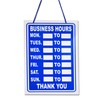 Business Hours Sign Blue High Contrast Hanging Opening Closing Times