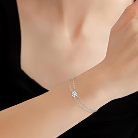 MICMIF Silver 925 Chain Bracelets for Women 1 Carat Moissanite Diamond Bracelet Women's VVS1 D Colour Moissanite Chain Bracelets Adjustable Jewellery Silver Bracelets for Women Girlfriend, Sterling