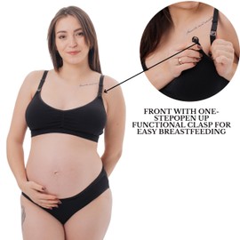 Happy Nenia Nursing Bra for Breastfeeding with Easy Access Clips, Adjustable Straps, 95% Cotton, Comfortable Support, Ideal for Moms, Pregnancy and Sleep, Soft Maternity Bra (S-XXXL), Black S