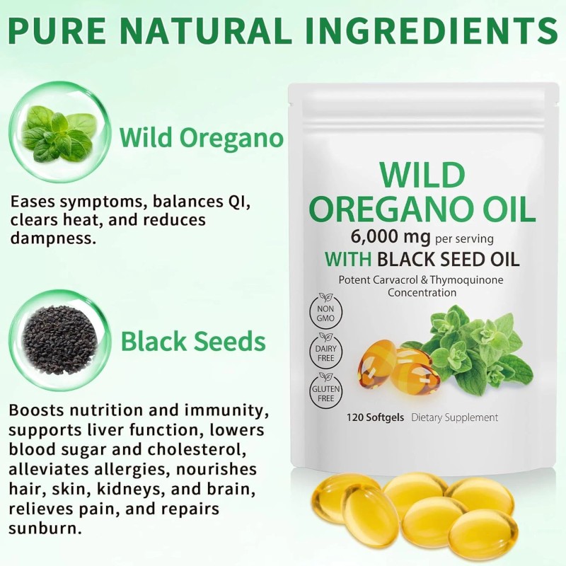 Daiasns Oregano Oil Capsules,240 Softgels, 2 in 1 6,000mg Wild