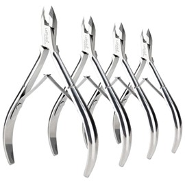 LePinko 4 Pinzas para cutículas de acero inoxidable plateado para manicura y pedicura en casa, spa/salón