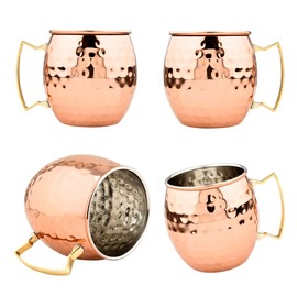 BOLD & DIVINE Copper Plated Moscow Mule Mugs Set of 4 | 18 Oz | Hammered Copper Cups with 304 Stainless Steel Lining and Gold Brass Handles | Perfect for Bars, Parties & Gifts