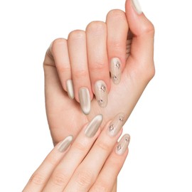 AFGHOUZ Artificial Press on Nails Medium Oval, Glitter Cat Eye Glue on Nails for Women, Hand-painted Flowers, Full Cover, 10 Pcs Reusable, Suitable for Many Occasions