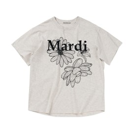 mardi mercredi Tshirt Triple Flower – 100% Cotton, Regular Fit, Bold 3-Flower Graphic, Everyday Crewneck (US, Alpha, One Size, Regular, Regular, Oatmeal Black)