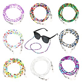 8 PCS Beaded Eyeglass Chains for Women, Colorful Acrylic & Wire Glasses Necklace Holder with Anti-Slip Silicone Tips Face Mask Chains Around Neck Acrylic Eye Glasses Hanger Keeper Clamp Necklace Strap