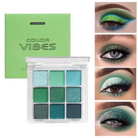 UNYOKE Mini 9 Cool Shade Eyeshadow Palette Black Smoky Matte Glitter Eyeshadow Palette Smoky Eyeshadow Palette (02# Green)