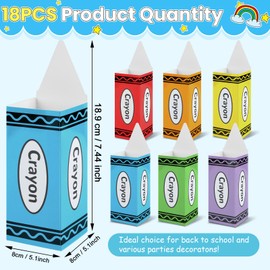 18 Pcs Back to School Crayon Candy Boxes Popcorn Holders Teacher Student Gift Bags Crayon Pencil Paper Boxes Party Favors Welcome Back to School Treat Boxes for Thanks Teacher Classroom Decorations