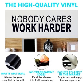 AnFigure Gym Quotes Wall Decals: Inspirational Office Vinyl Art Wall Stickers for Garage Classroom School Workspaces - Nobody Cares Work Harder 35"X9.8"
