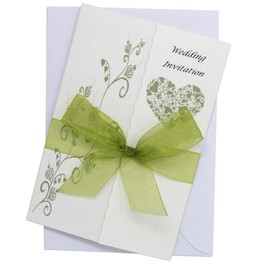 Pack of 10 Olive Green Wedding Invitations with ribbon and envelopes- Gatefold style!