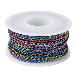 Beadthoven 16.4 Feet Stainless Steel Curb Chains Link Rainbow Colorful Twisted Links Cable Necklace Chain 4.5x3x1mm Unwelded with Spool for Jewelry Making