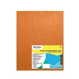 Barrilito Foamy carta con diamantina en color naraja, 1 paquete con 10 hojas. FCG025