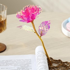 20PCS Small Artificial Colorful Rose Flowers Galaxy Rose Crystal Flower glass rose Gifts for Wedding, Mother' s Day Memorable Days Birthday Valentine's Day, Pink