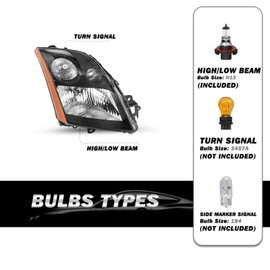 SOCKIR Headlight Assembly Compatible with 2007-2009 Nissan Sentra Bulbs Included Black Headlamp Passenger & Driver Side