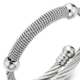 COOLSTEELANDBEYOND Stainless Steel Twisted Cable Cuff Bangle Bracelet for Mens for Women Silver Color Polished