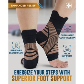 Doctor's Select Copper Ankle Compression Sleeve - Ankle Sleeve Compression Support, Arch Support Socks, Ankle Brace for Men, Compression Ankle Brace, Black with Copper