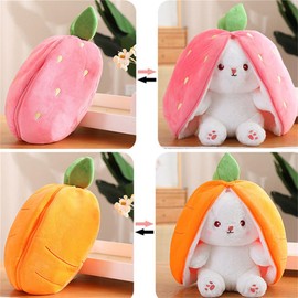 champracer Cuddly Toy Rabbit, Rabbit Hide, Flip Plush Toy, Stuffed Rabbit with Carrots and Strawberries, Hiding Place and Searching Rabbits in Carrots or Strawberry Prey (25 cm, Carrot Rabbit)