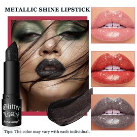 Fengyang Glitter Lipstick, Matte Glitter Lipstick Lip Gloss, Diamond Metallic Sparkling Matte Lipstick, Waterproof Long Lasting Lip Gloss, Non-Stick Cup Lipstick for Women