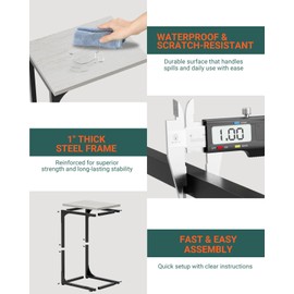 RISWER C-Shaped Side Table for Couch - Small Coffee Stand Sofa Tray Desk with Metal Frame and Waterproof Scratch Resistant, Modern End Accent for Living Room, Bedroom, Set of 2, Greige