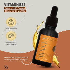MANIA Vitamin B12 Tropfen hochdosiert 50 ml – Methylcobalamin B12 – Vitamin B12 flüssig – B12 vegan für Energiestoffwechsel & Nervensystem