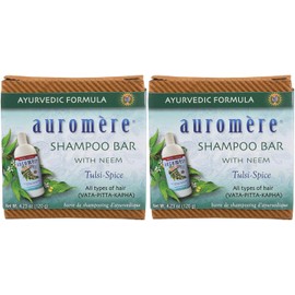 Auromere - Barra de champú ayurvédico, respetuoso con el medio ambiente, vegano, hecho a mano, natural, sin OMG, barra todo en uno, paquete de 2