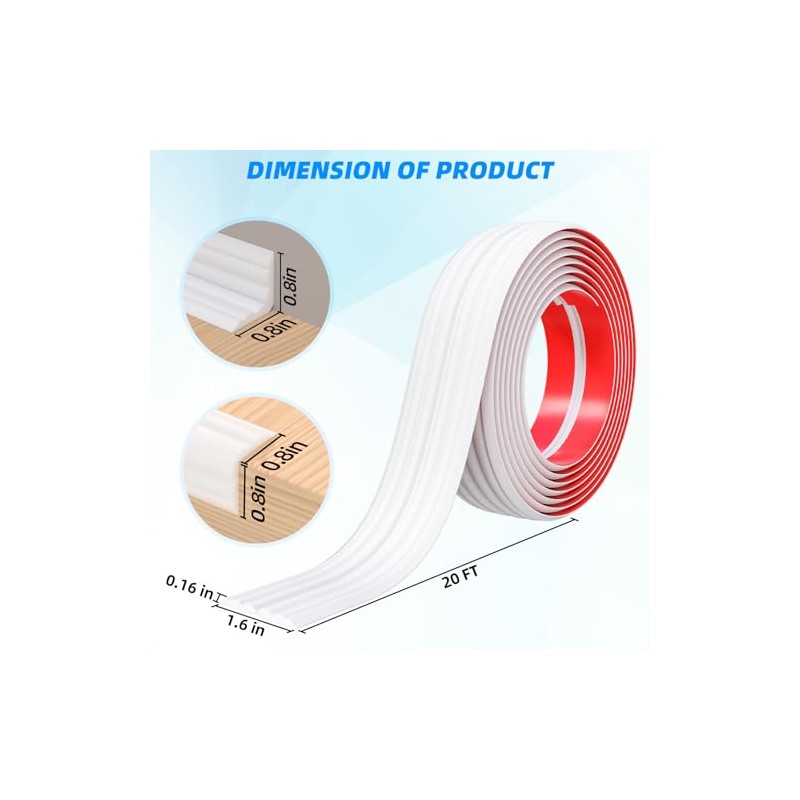 20FT Flexible Wall Corner Protector Moulding Trim, Peel and Stick