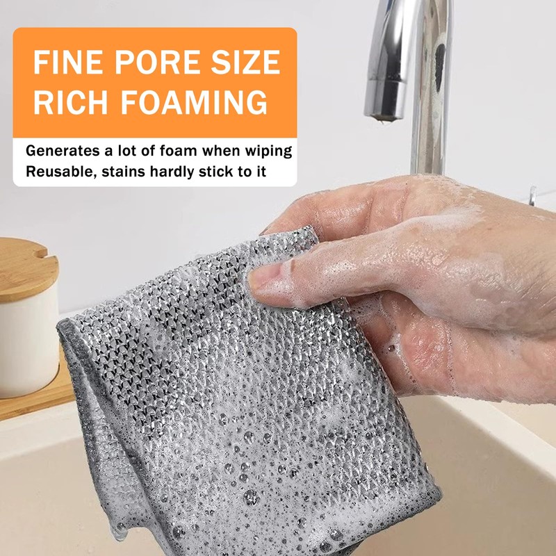 Sunyuneey Non-Scratch Metal Wire Dishcloth, Quick Cleaning Without Leaving Marks,