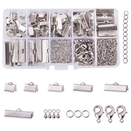 PandaHall Elite Jewellery Accessory Set Iron Ribbon End Lobster Clasp Jump Ring Junction Ring Torsion Extension Chains for Jewellery Making, Platinum