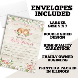 Little Deer Woodland Watercolor Floral Baby Shower Invitations for Girls, 8 Pack 5x7 Fill In Cards with Eight White Envelopes by AmandaCreation