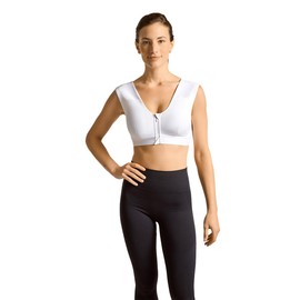 Tommie Copper Shoulder Support Compression Bra with Front Zipper Closure - Wireless Posture Corrector & Back Support Bra, Ideal for Gardening, Yoga, and Sports, UPF 50 - White, Large