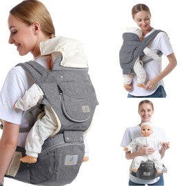 Adapt Baby Carrier for Newborns from Birth, 3 Positions SoftTouch Cotton Ergonomic Baby Belly Carrier Back Carrier Baby Carrier, Easy to Put on, Ideal for Hands-Free Parenting (Grey)