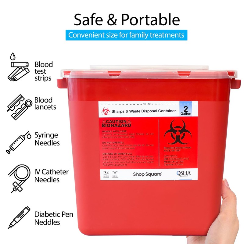 Sharps Containers for Home Use 2 Gallon (2-Pack) Needle Disposal,