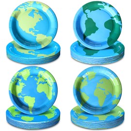Zhehao 96 Pcs Earth Day Plates Bulk 9 Inch Globe Map World Paper Plates Earth Day Theme Birthday Party Supplies Disposable Around the World Party Decorations for Home