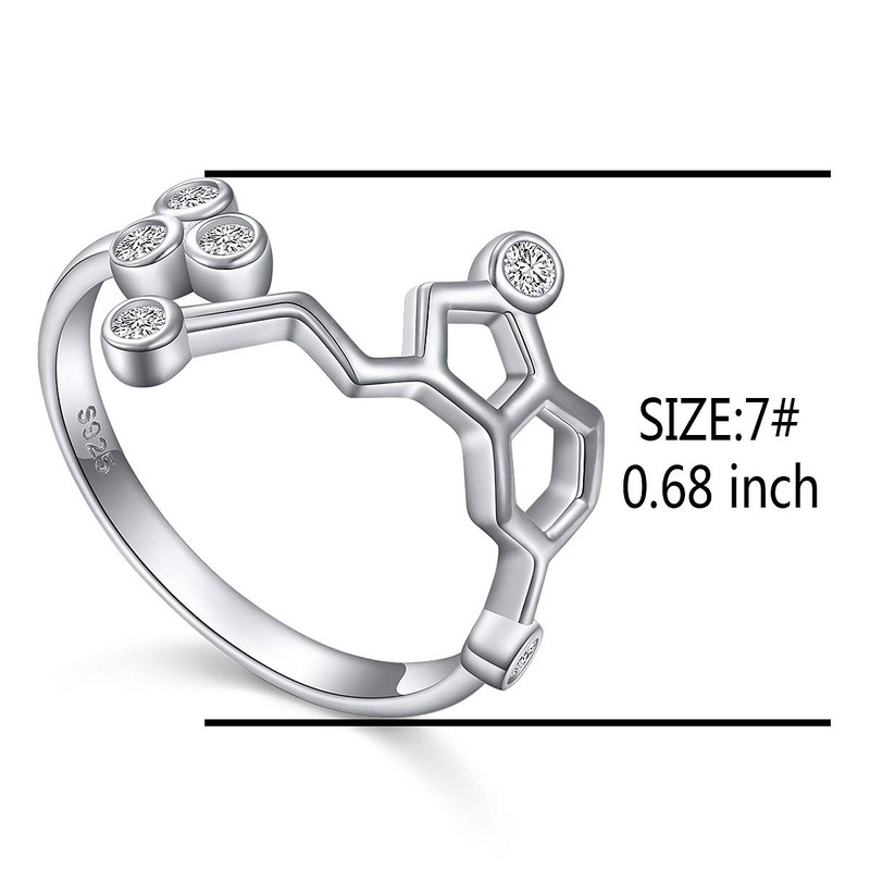 JZMSJF 925 Sterling Silver Serotonin Ring Molecule Chemistry Jewelry Size