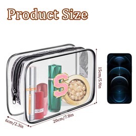 Fodofodo Clear Toiletry Bag,Portable Travel Toiletry Bag,Chenille Letter Cosmetic Bag with Zipper,Waterproof Makeup Bag,Cosmetic Storage Organizer for Women Men,Travel Essentials (Black,W)