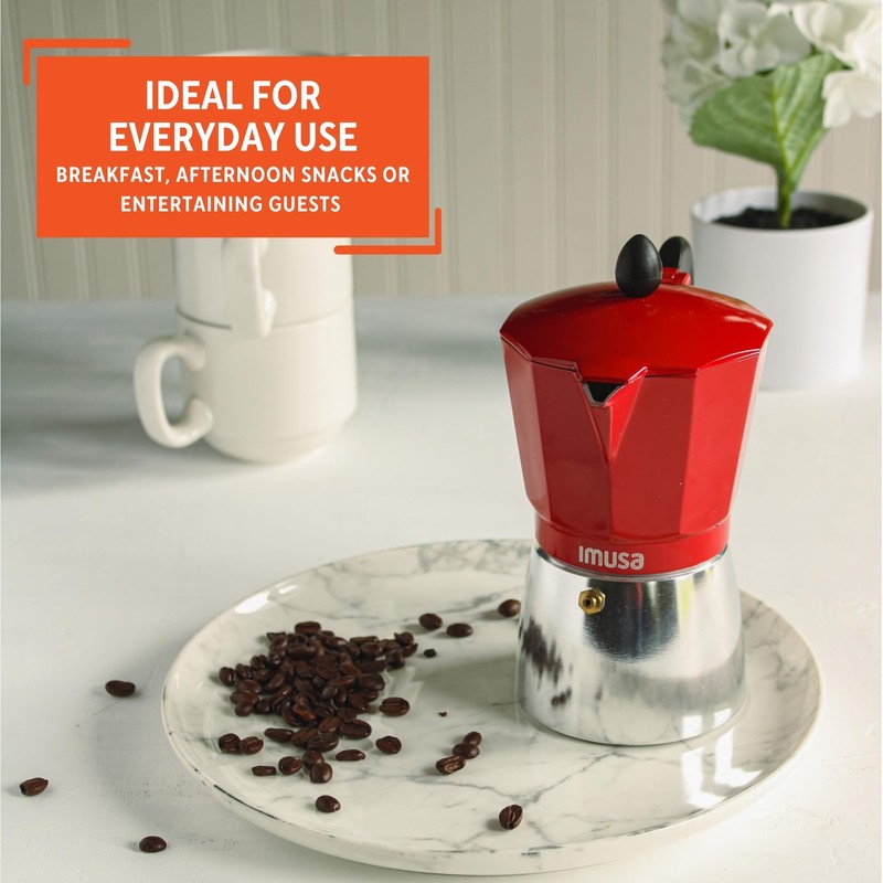 IMUSA USA Red Aluminum Stovetop 6-cup Classic Italian and Cuban