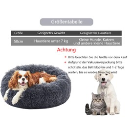 Voarge Dog Bed, Washable, Fluffy Cat Bed, Dog Bed, Fluffy Doughnut Plush Cat Bed, Dog Cushion, Dog Mat, Plush Dog Cushion, Dog Basket for Small Medium Dogs, Cats (Dark Grey)