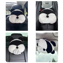 Panda Car Tissue Box Soft Plush Car Tissue Holder Hanging Headrest Tissue Organizer Auto Animal Decor for Car Home Bathroom