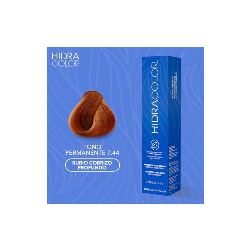 HIDRACOLOR Tono 7.44 Rubio Cobrizo Profundo Tinte Permanente Hidratante 90ml