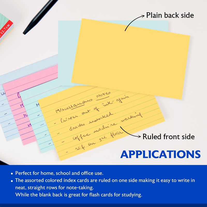 BAZIC 100 Ct. 3" X 5" Ruled Colored Index Card